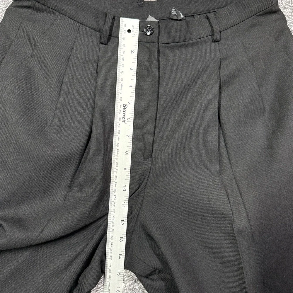DKNY Pants Womens 12 Black 100% Wool Pleated High Rise Straight‎ Leg